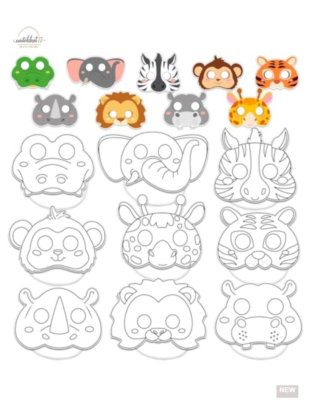 DIY Jungle Animal Coloring Masks - 36 Pack Paper Craft Kit for Kids Party